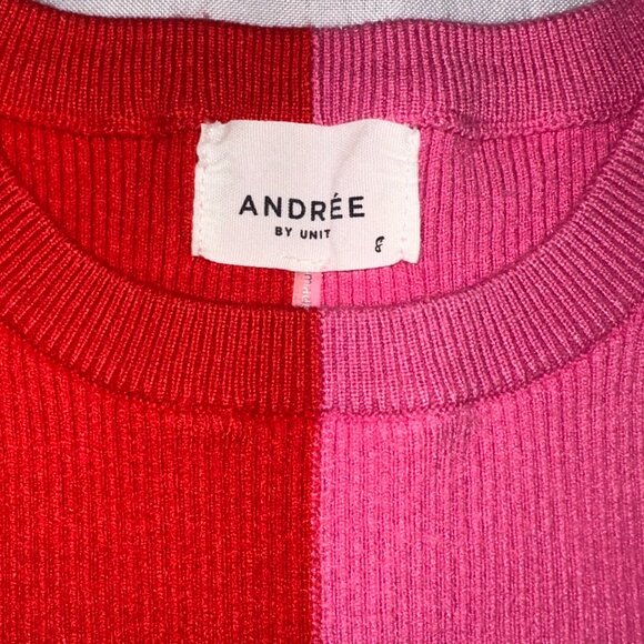 Share Andree by Unit Pink and Red Color Block Dress Bodycon Ribbed Size Small - Picture 6 of 10